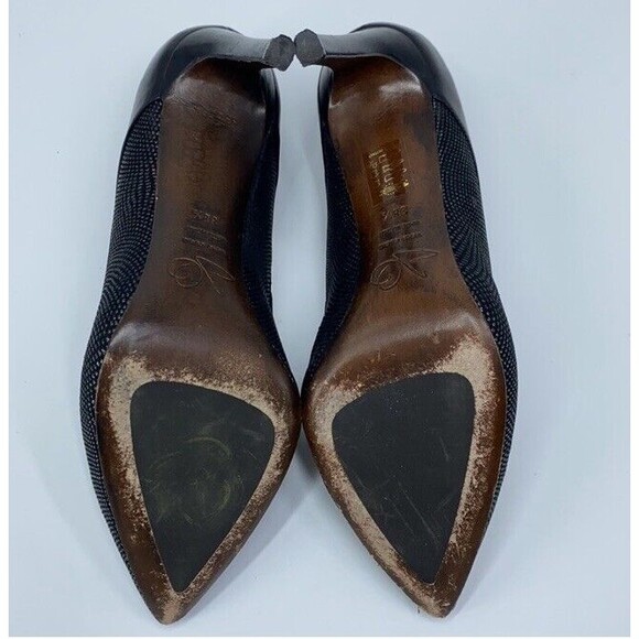 Joan Oloff Heels Black Luxury Textured Leather Pointy Toe Orthopedic Career 8 - Picture 8 of 15